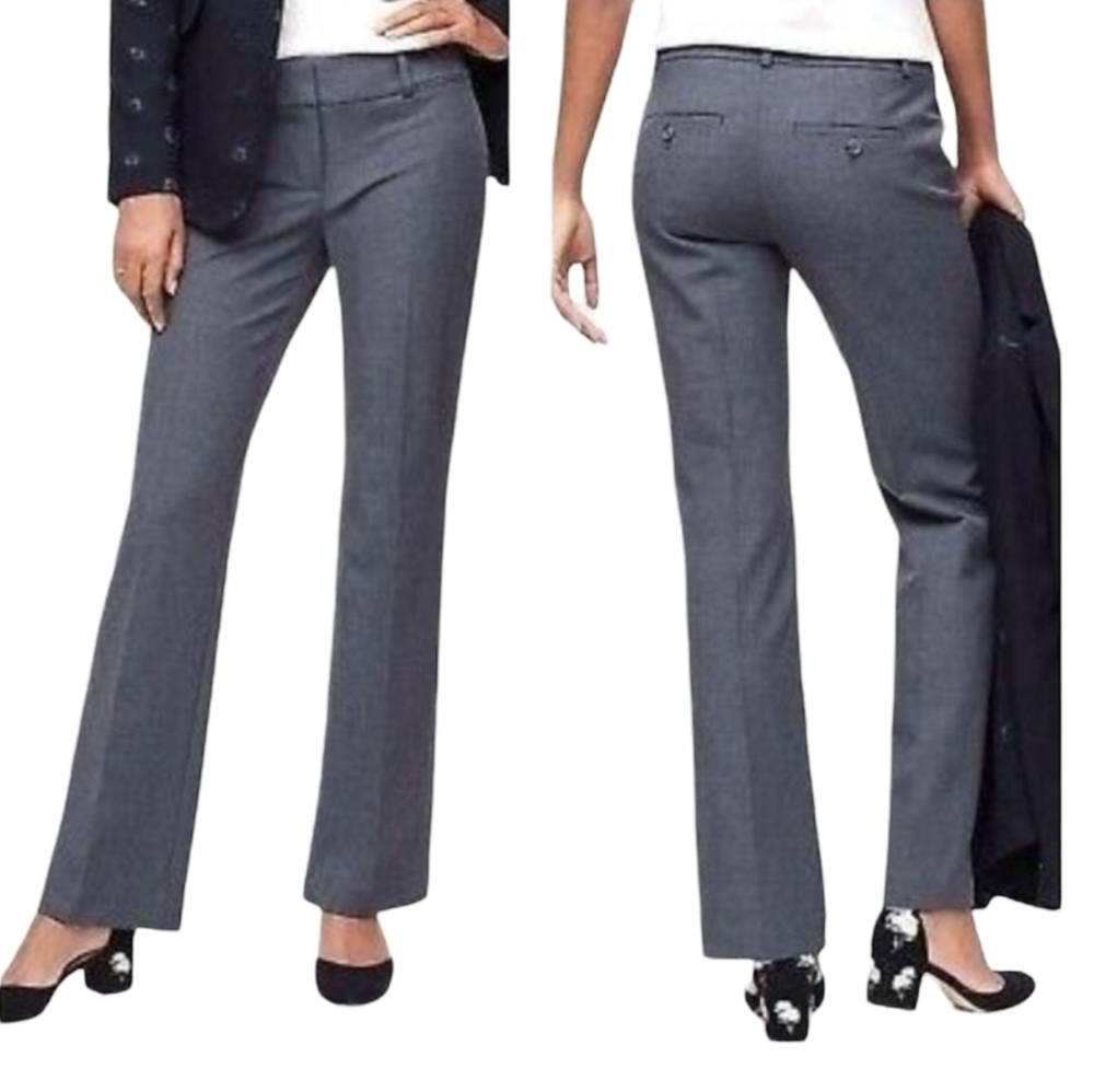 Loft Julie Gray Heathered Linen Blend Straight Leg Career Trousers Dress Pants